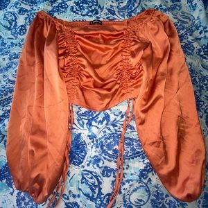Orange, long-sleeved, satin crop-top